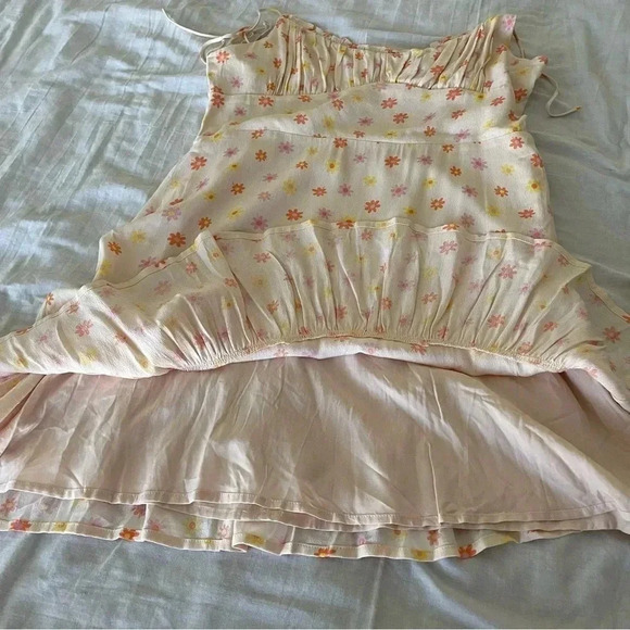 Elodie Floral Mini Dress M 90’s Y2K Spaghetti Tie Straps Peach Color Girlcore - Picture 9 of 11